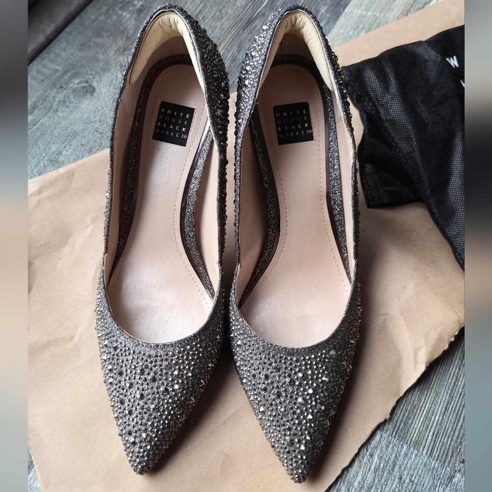White House Black Market Glittering Black Pumps